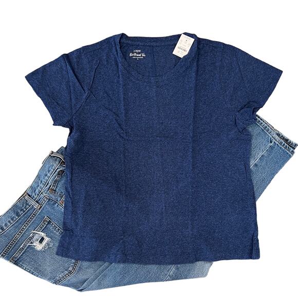 NWT J. Crew Heather Indigo Blue Girlfriend Crewneck Tee - SIZE M - Picture 1 of 10